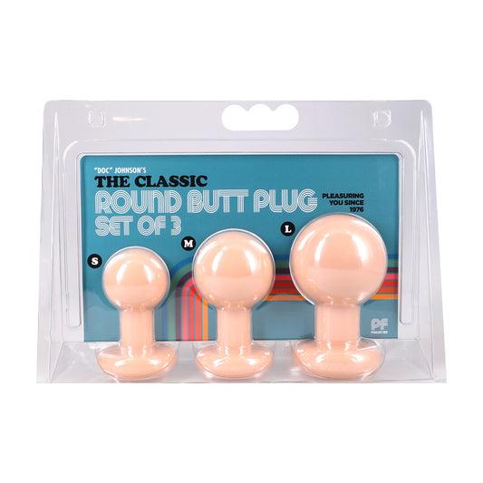 The Classic Round Butt Plug 3 Piece Set Cream