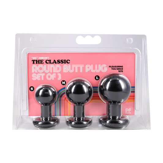 The Classic Round Butt Plug 3 Piece Set Black