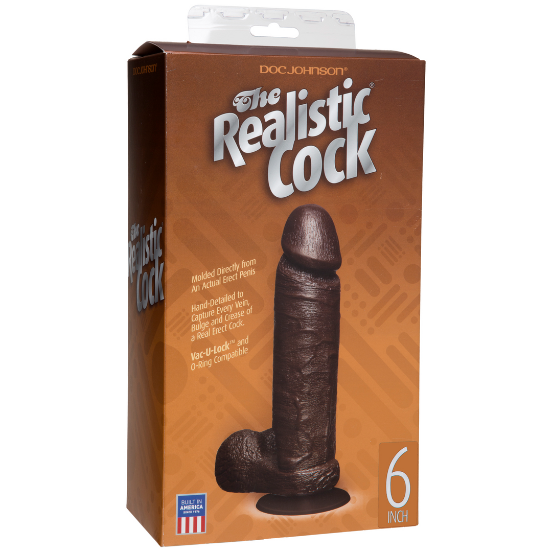 Realistic Cock With Balls Removable Vac U Lock Suction Cup 6 / 16 Cm Chocolate