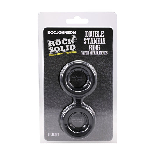 Silicone Double Stamina Cockring With Metal Beads Black