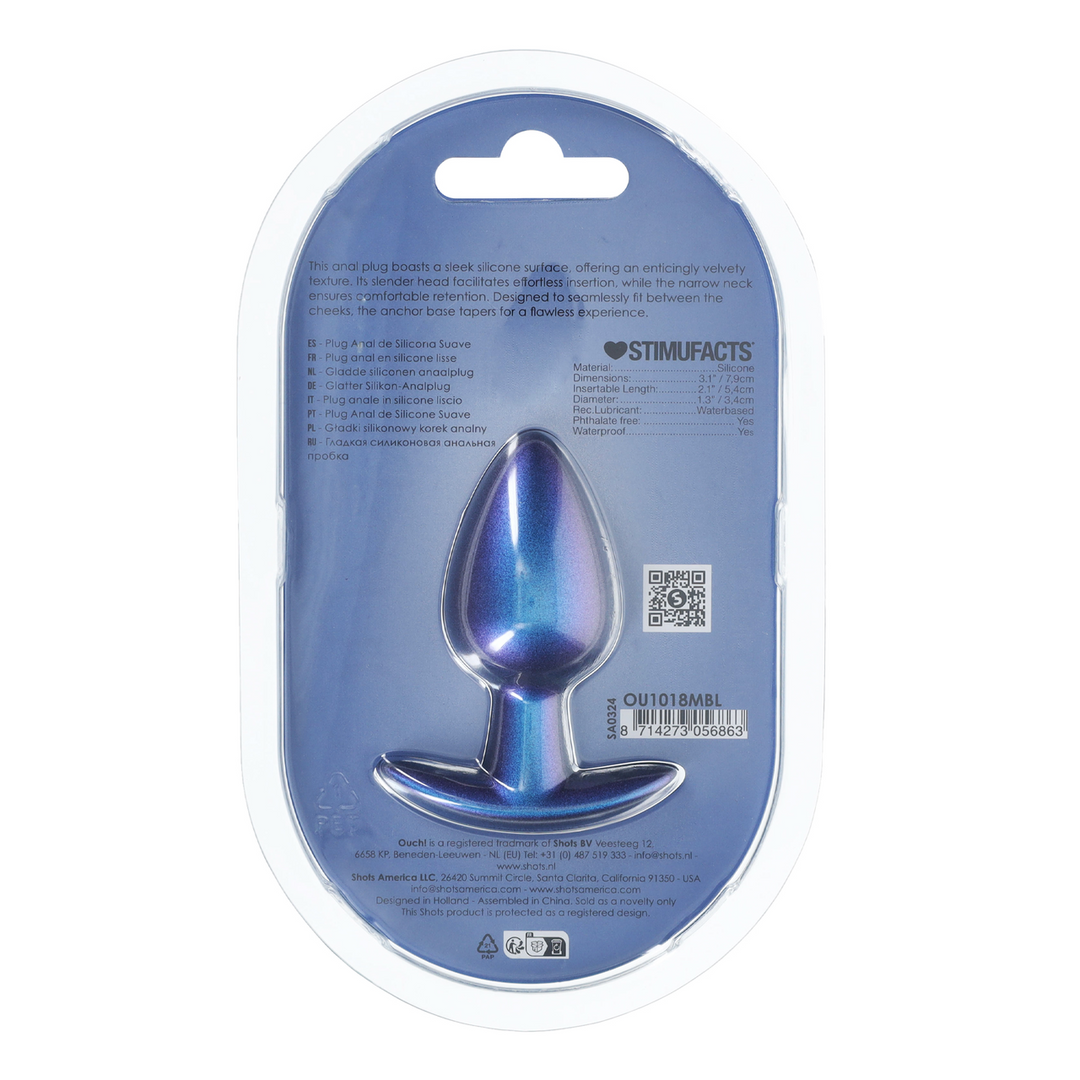 Ouch! Gladde Buttplug Blauw 8 Cm