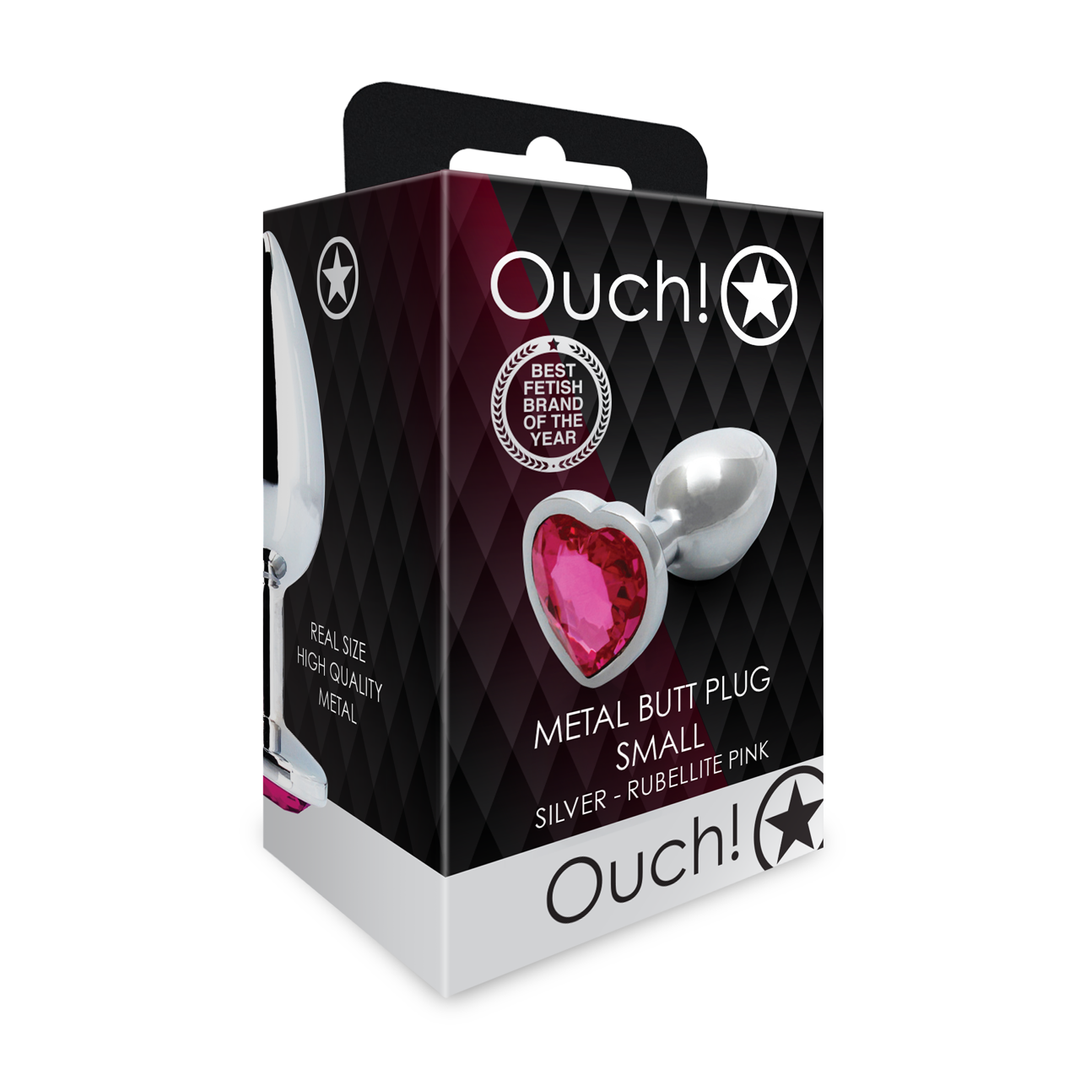 Heart Gem Butt Plug Small Silver/rubellite Pink