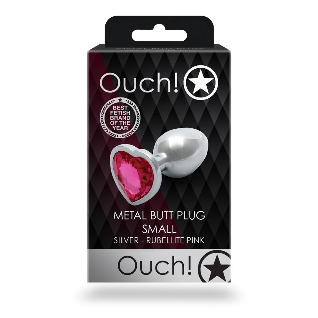 Heart Gem Butt Plug Small Silver/rubellite Pink