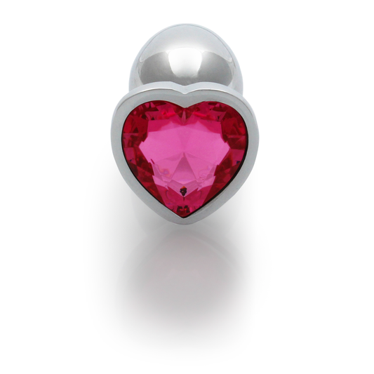 Heart Gem Butt Plug Small Silver/rubellite Pink