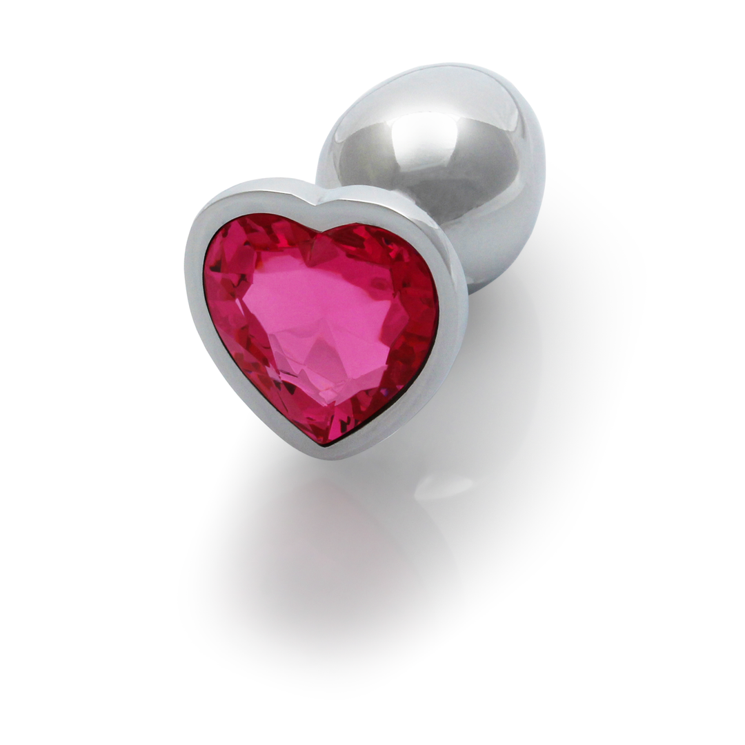 Heart Gem Butt Plug Small Silver/rubellite Pink