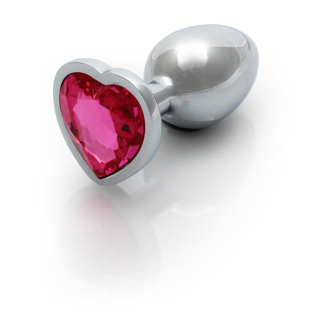 Heart Gem Butt Plug Small Silver/rubellite Pink