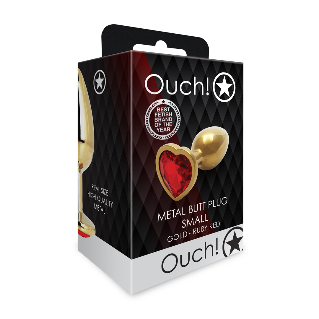 Heart Gem Butt Plug Small Gold/ruby Red
