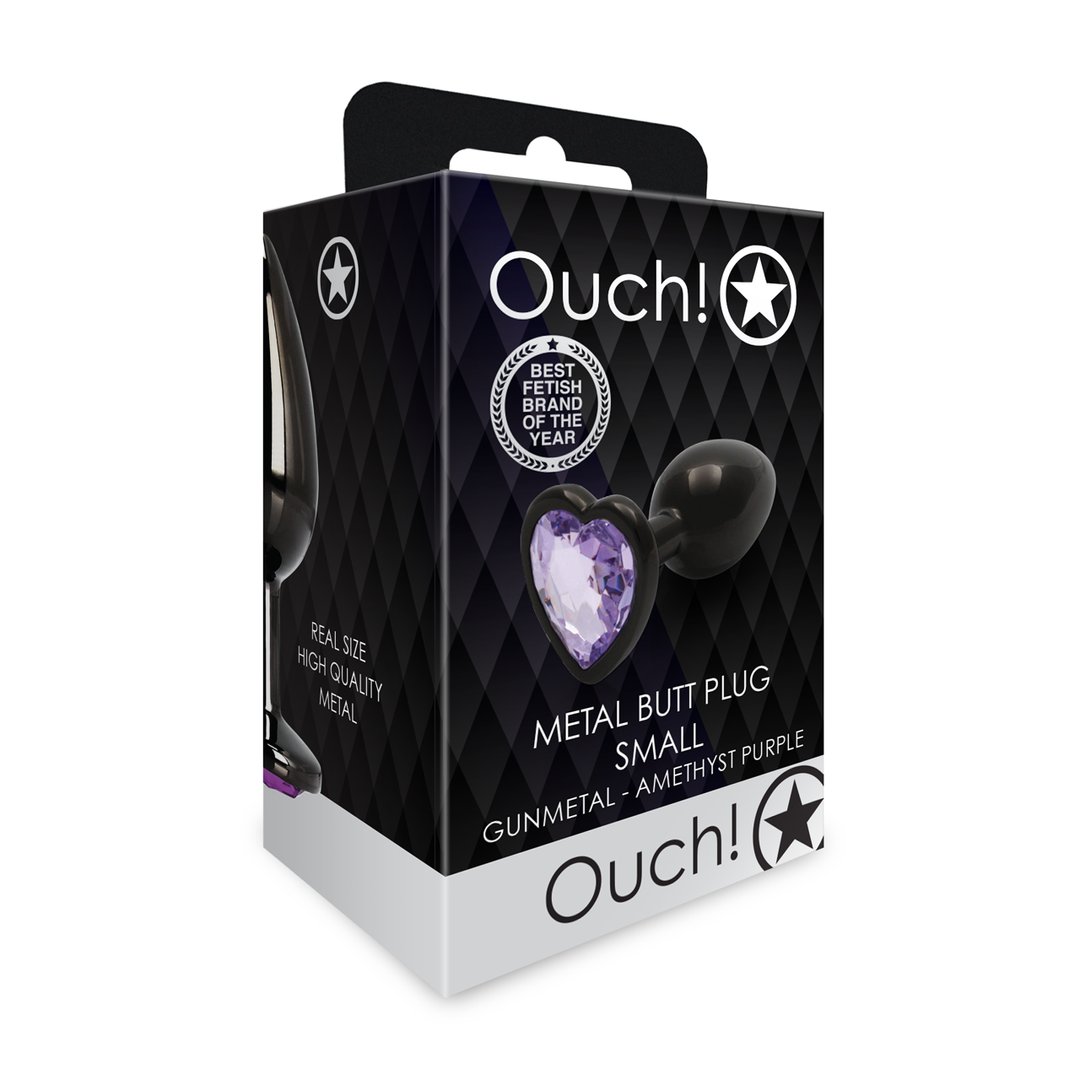 Heart Gem Butt Plug Small Gunmetal/amethyst Purple