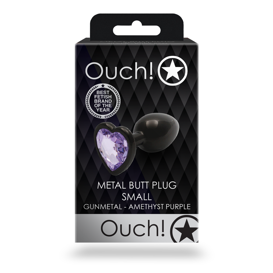 Heart Gem Butt Plug Small Gunmetal/amethyst Purple