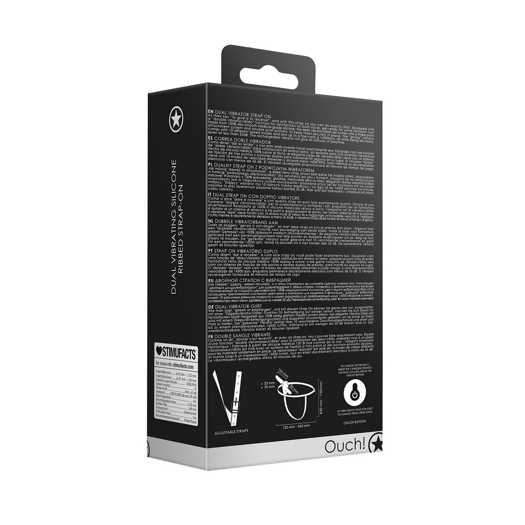 Ouch! Dual Vibrerende Verstelbare Strap On