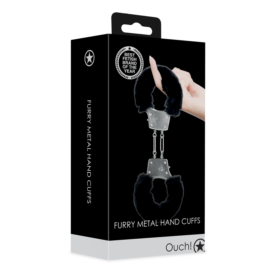 Furry Metal Hand Cuffs Black