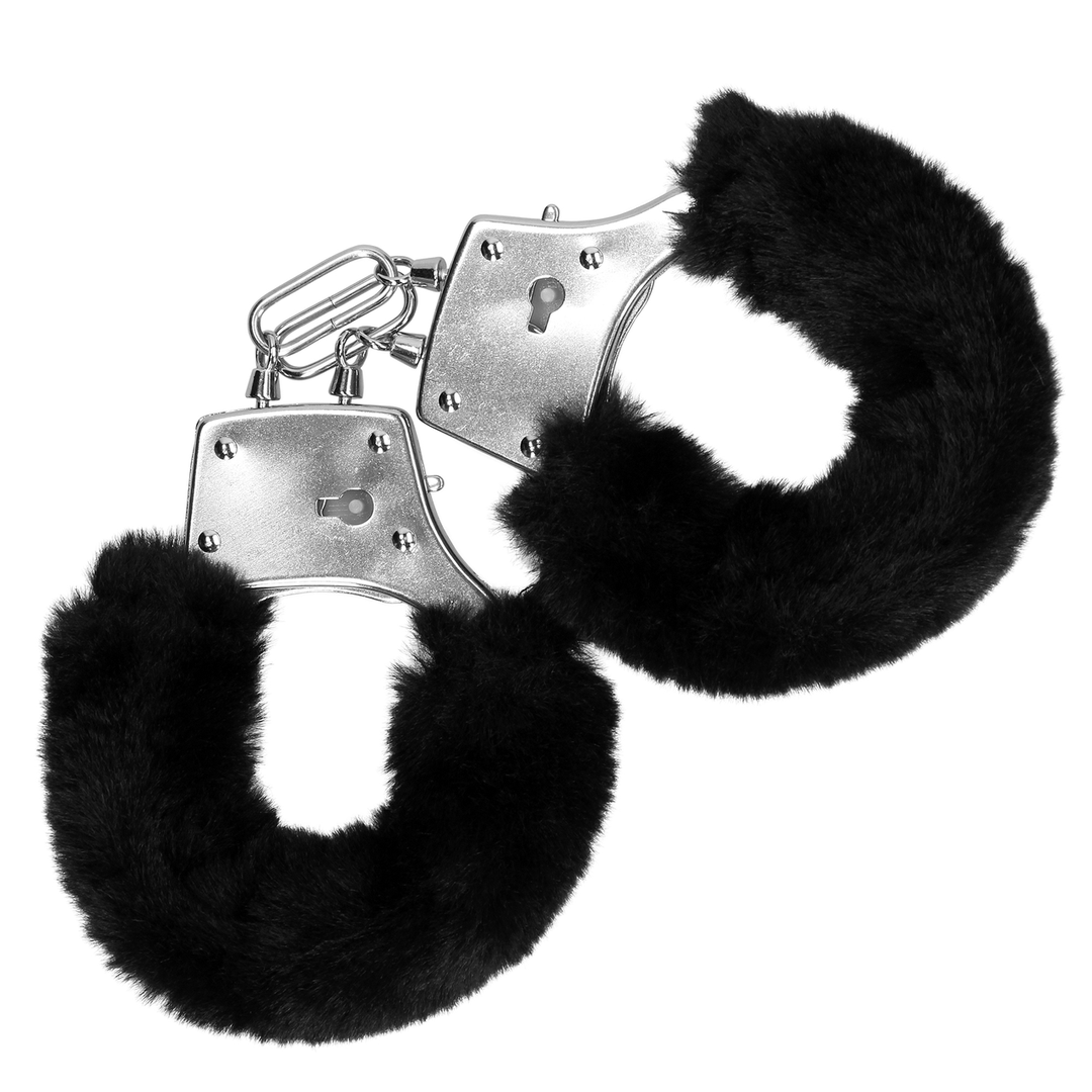 Furry Metal Hand Cuffs Black