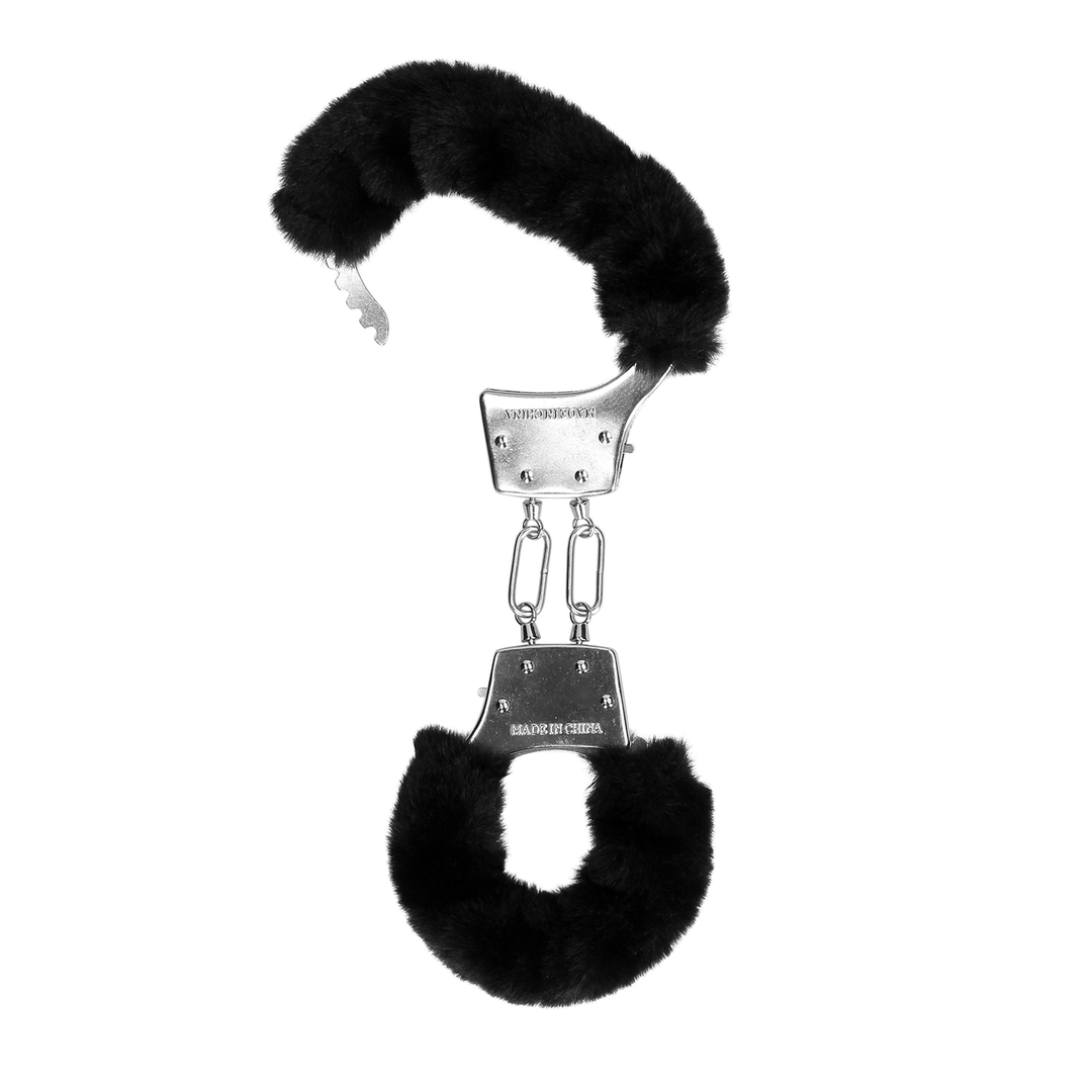 Furry Metal Hand Cuffs Black