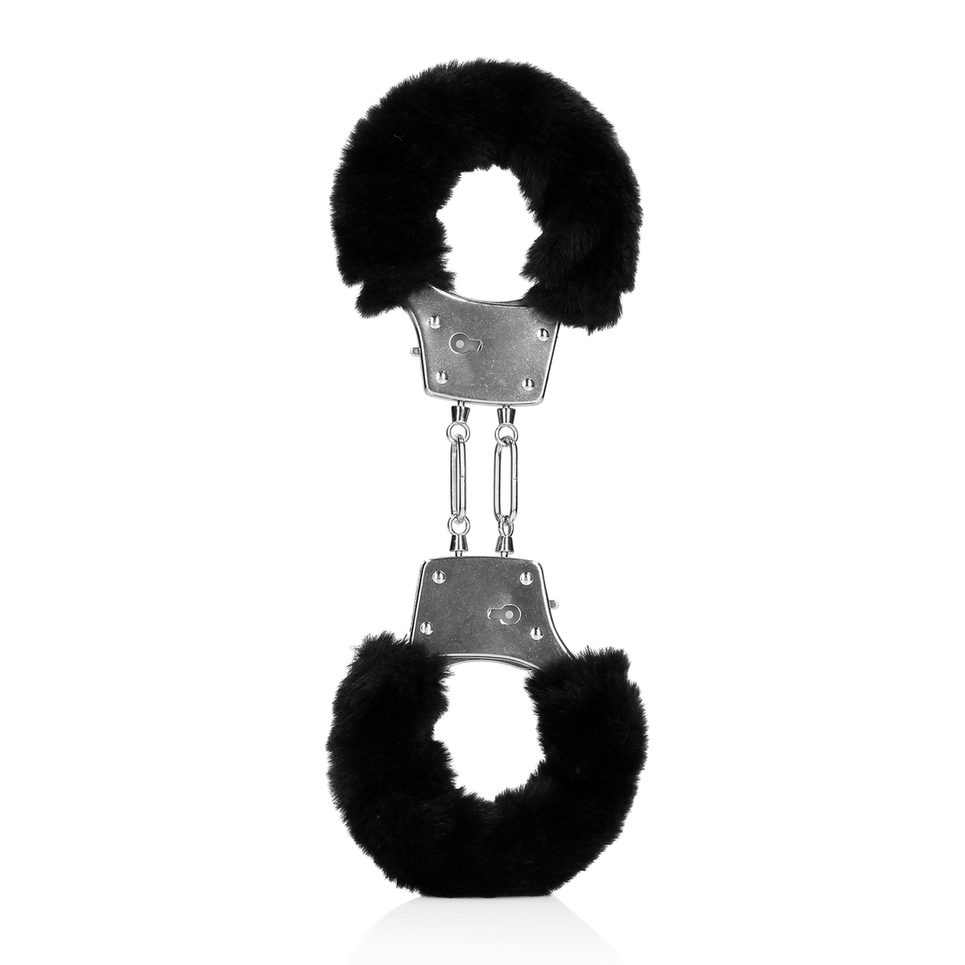 Furry Metal Hand Cuffs Black