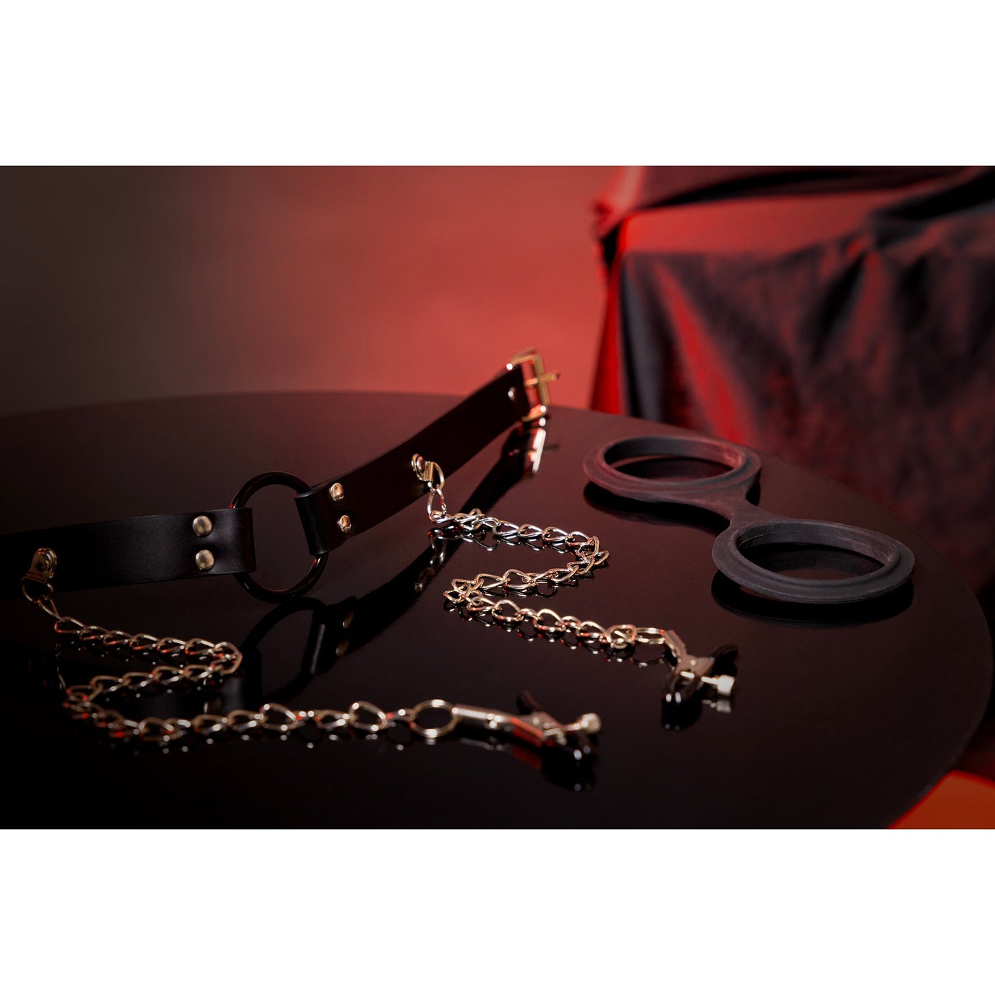 O Ring Gag With Nipple Clamps Black