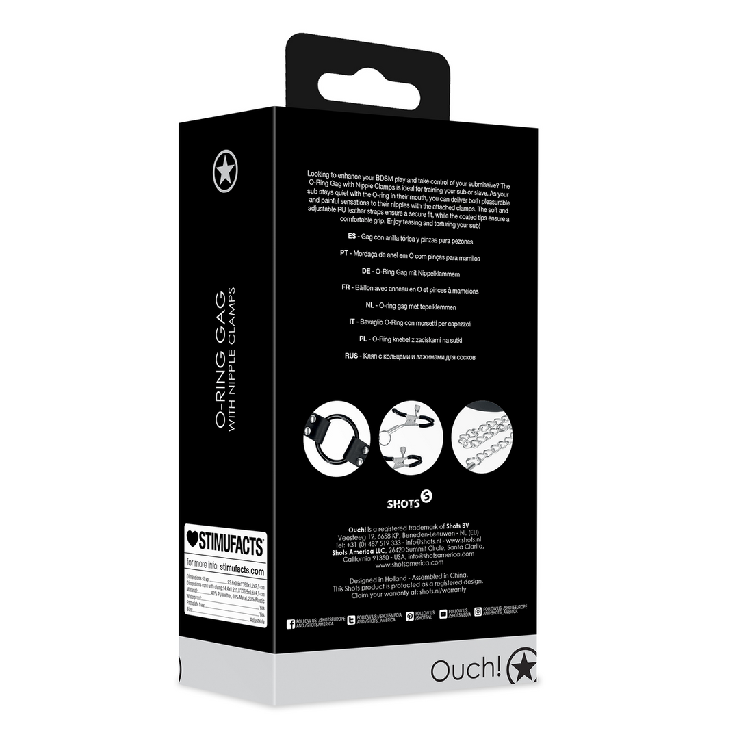 O Ring Gag With Nipple Clamps Black