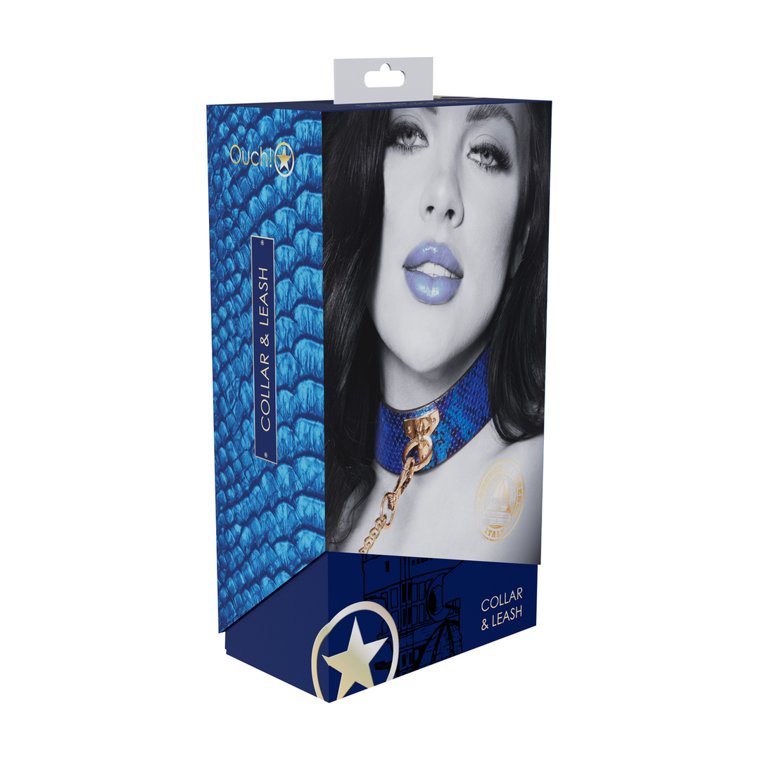 Ouch! Florence Collection Collar With Leash Blue