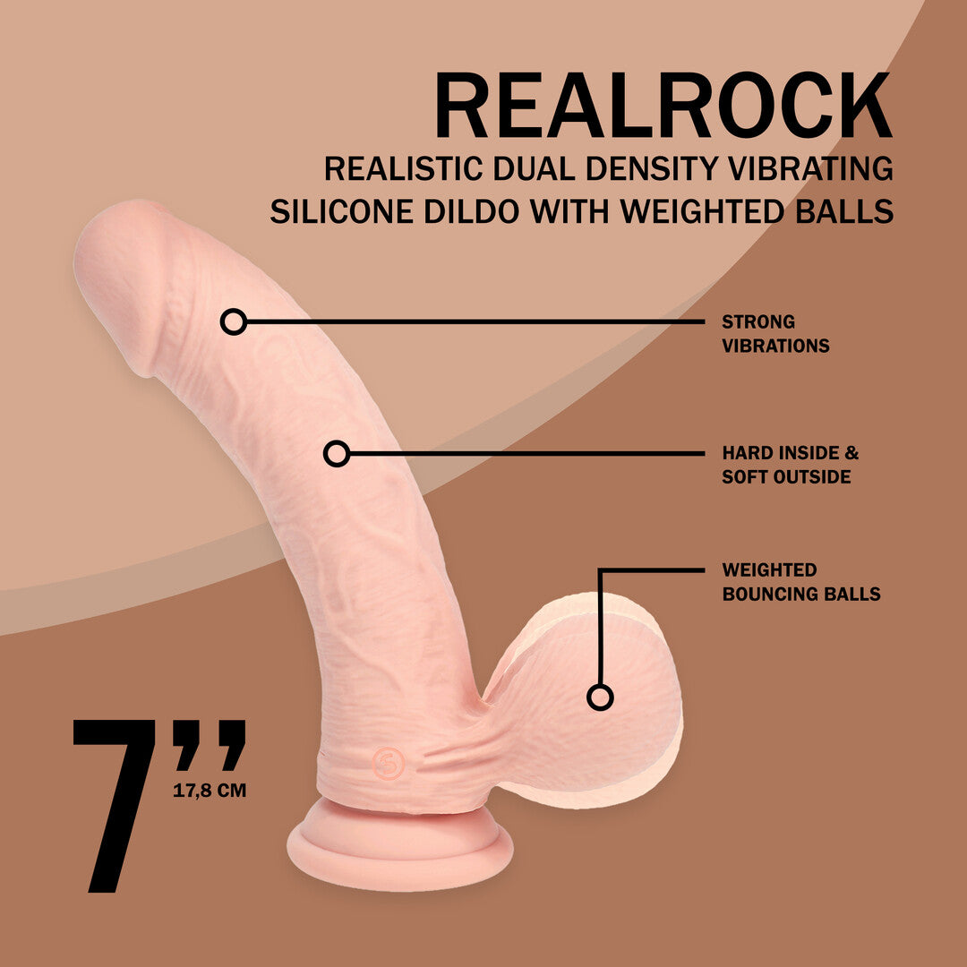 RealRock Dual Density Rechargeable Liquid Silicone Vibrator Curved With Weighted Balls 7 / 18 Cm Flesh