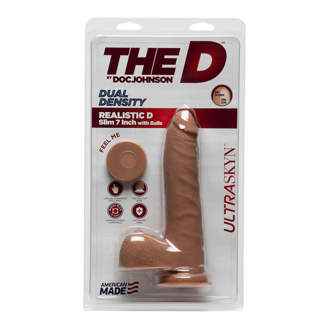 D Slim Realistic Ultraskyn Dildo With Balls 7 / 18 Cm Brown
