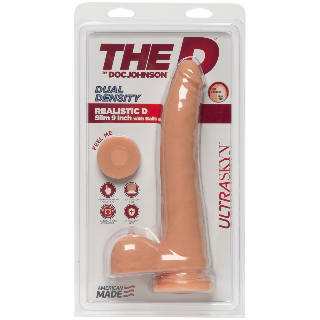 D Slim Realistic Ultraskyn Dildo With Balls 2 Pieces White