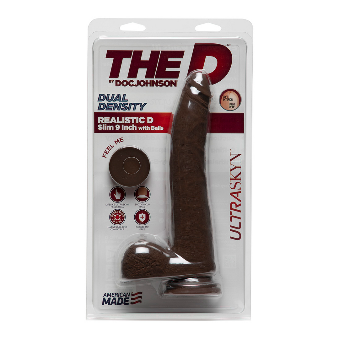 D Slim Realistic Ultraskyn Dildo With Balls 2 Pieces Black