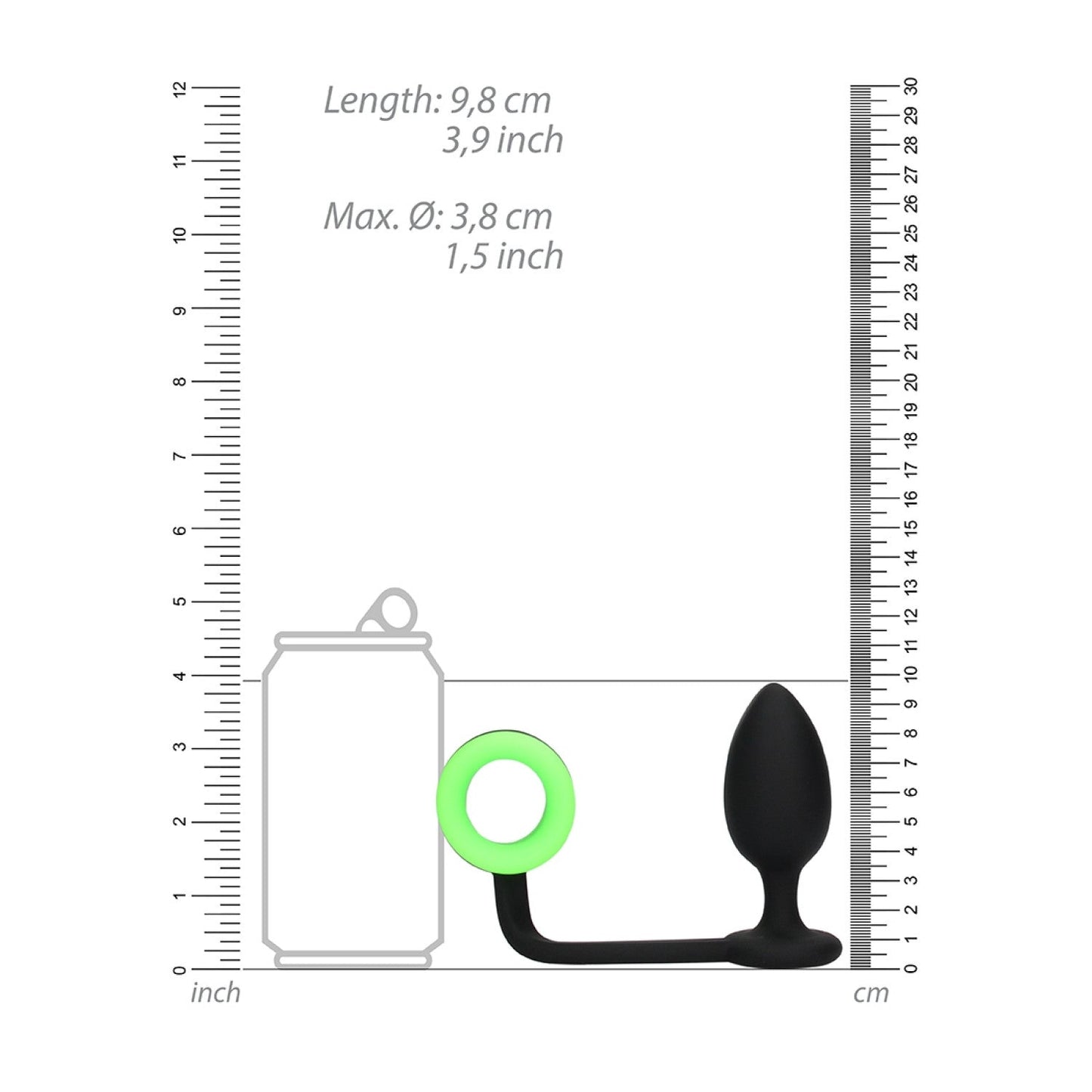 Ouch! Glow in the Dark Butt Plug Met Cockring 10 Cm
