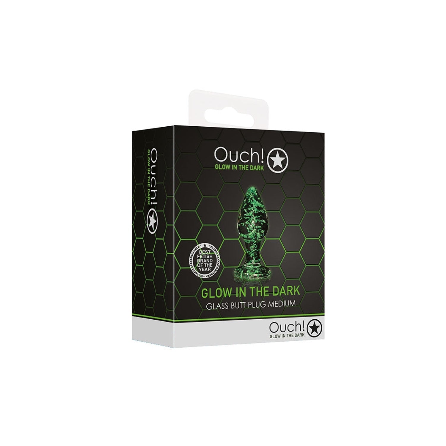 Ouch! Glow in the Dark Glazen Butt Plug - Medium