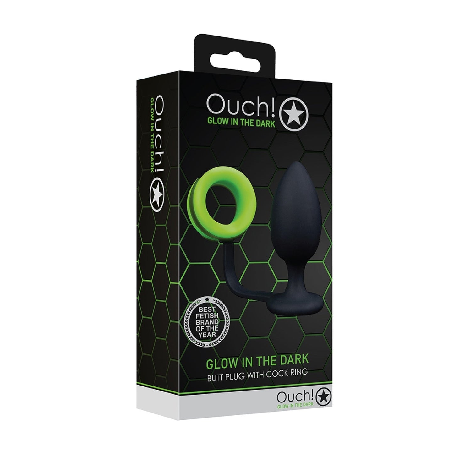 Ouch! Glow in the Dark Butt Plug Met Cockring 10 Cm