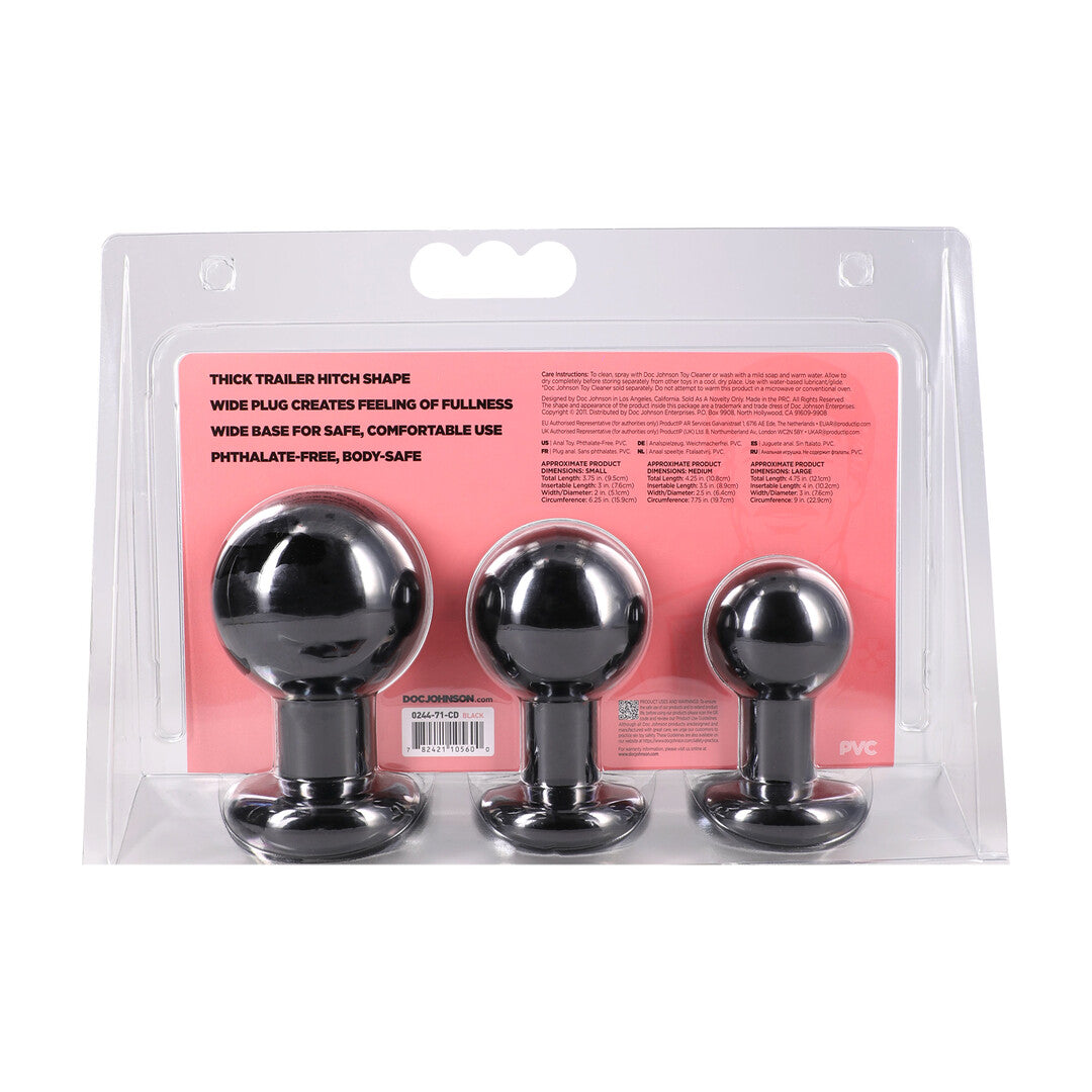 The Classic Round Butt Plug 3 Piece Set Black