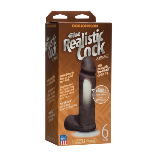 Realistic Cock With Balls Removable Vac U Lock Suction Cup Ultraskyn 6 / 16 Cm Chocolate