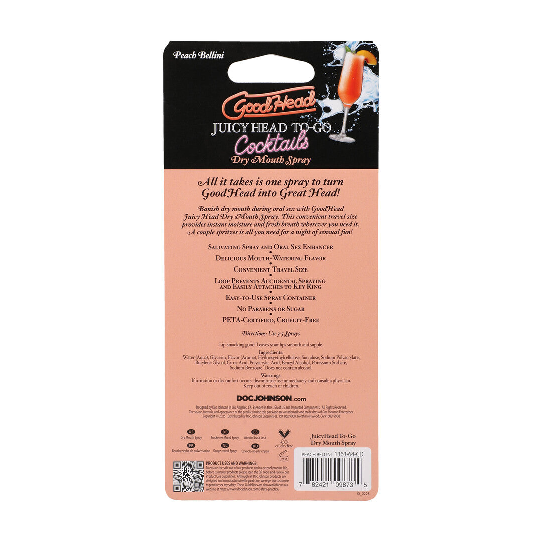 Juicy Head Cocktails Dry Mouth Spray To Go Peach Bellini 0.3 Fl Oz / 9 Ml