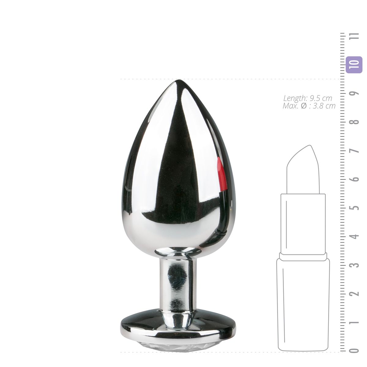 Easytoys Zilverkleurige Metalen Buttplug Met Transparant Kristal