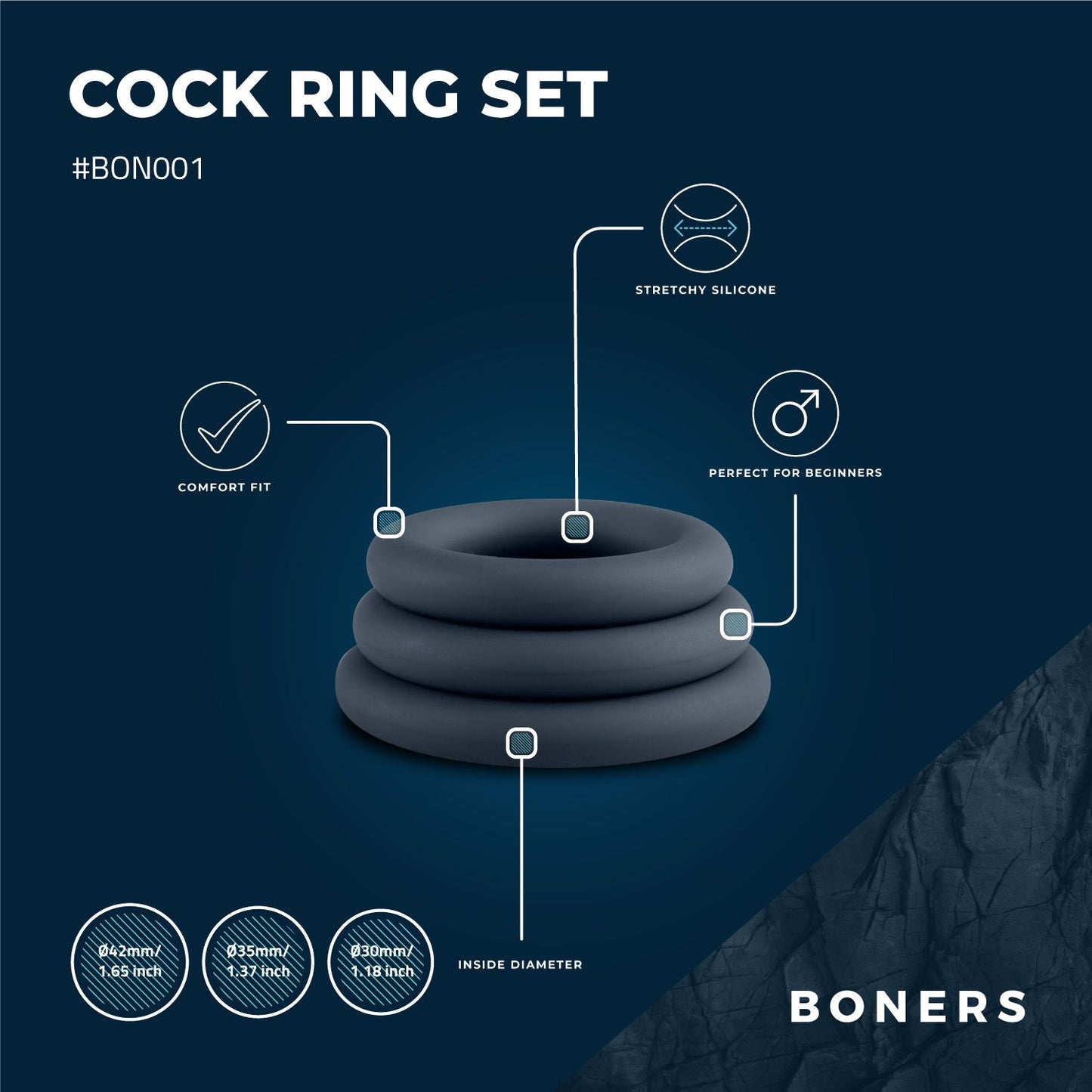 Boners 3 Delige Cockringen Set Grijs