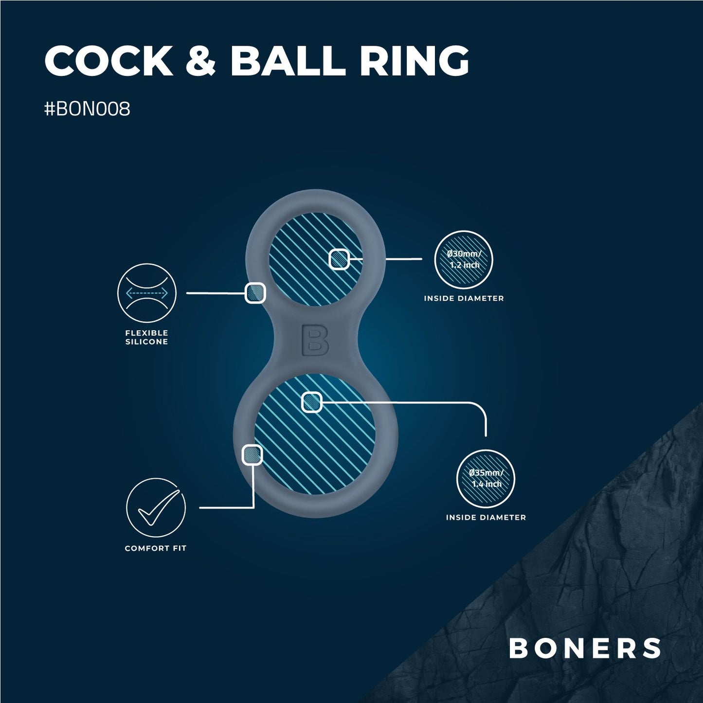 Boners Siliconen Cockring En Ballstretcher Grijs