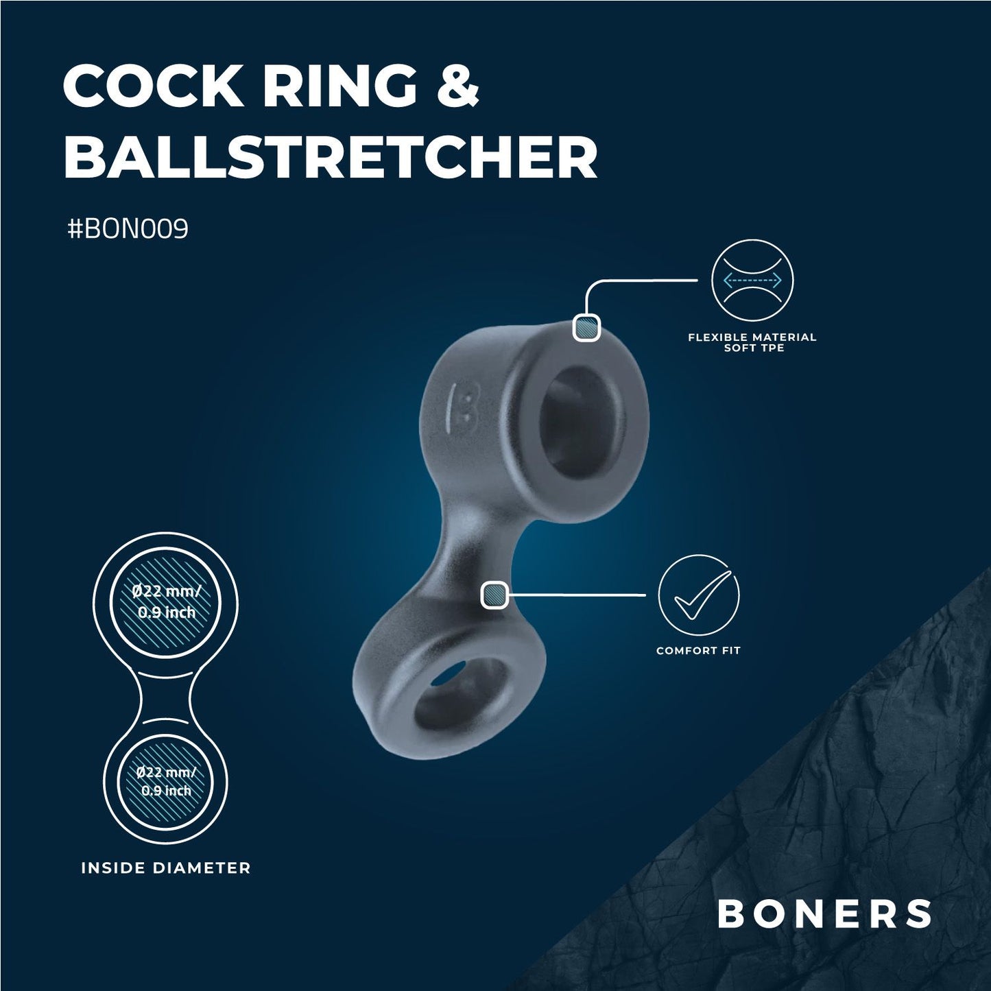 Boners Cockring En Ballstretcher Grijs