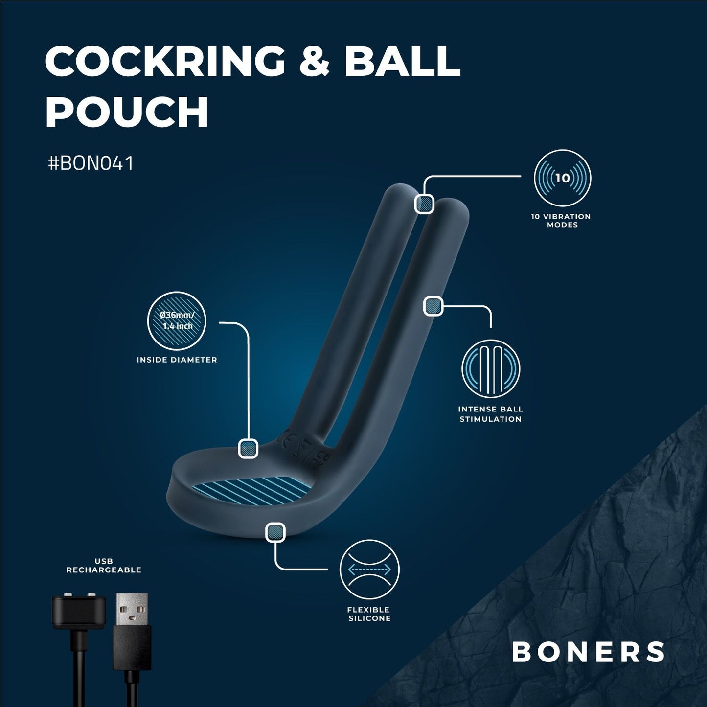 Boners Cockring & Ball Stimulator Blauw
