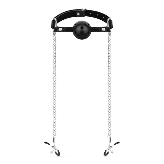 Bedroom Fantasies Ball Gag Met Tepelklemmen Zwart