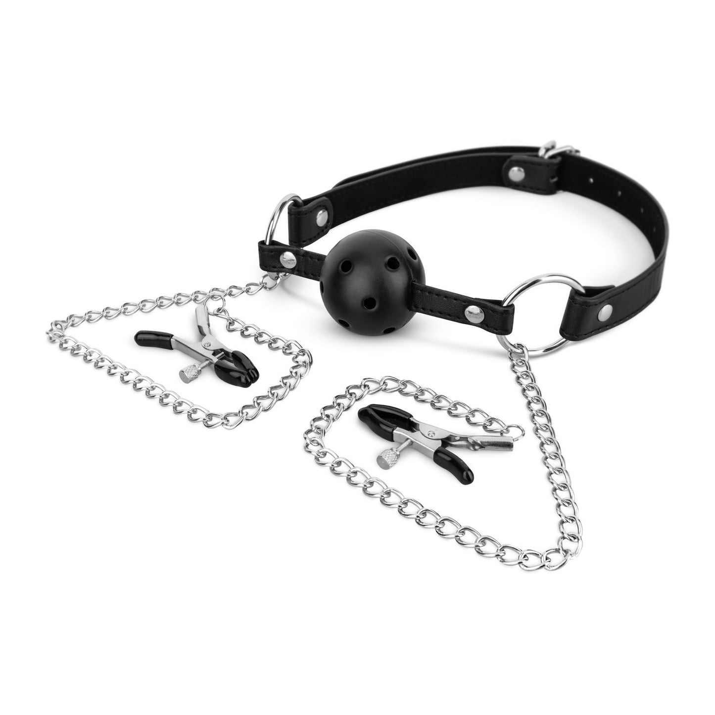 Bedroom Fantasies Ball Gag Met Tepelklemmen Zwart