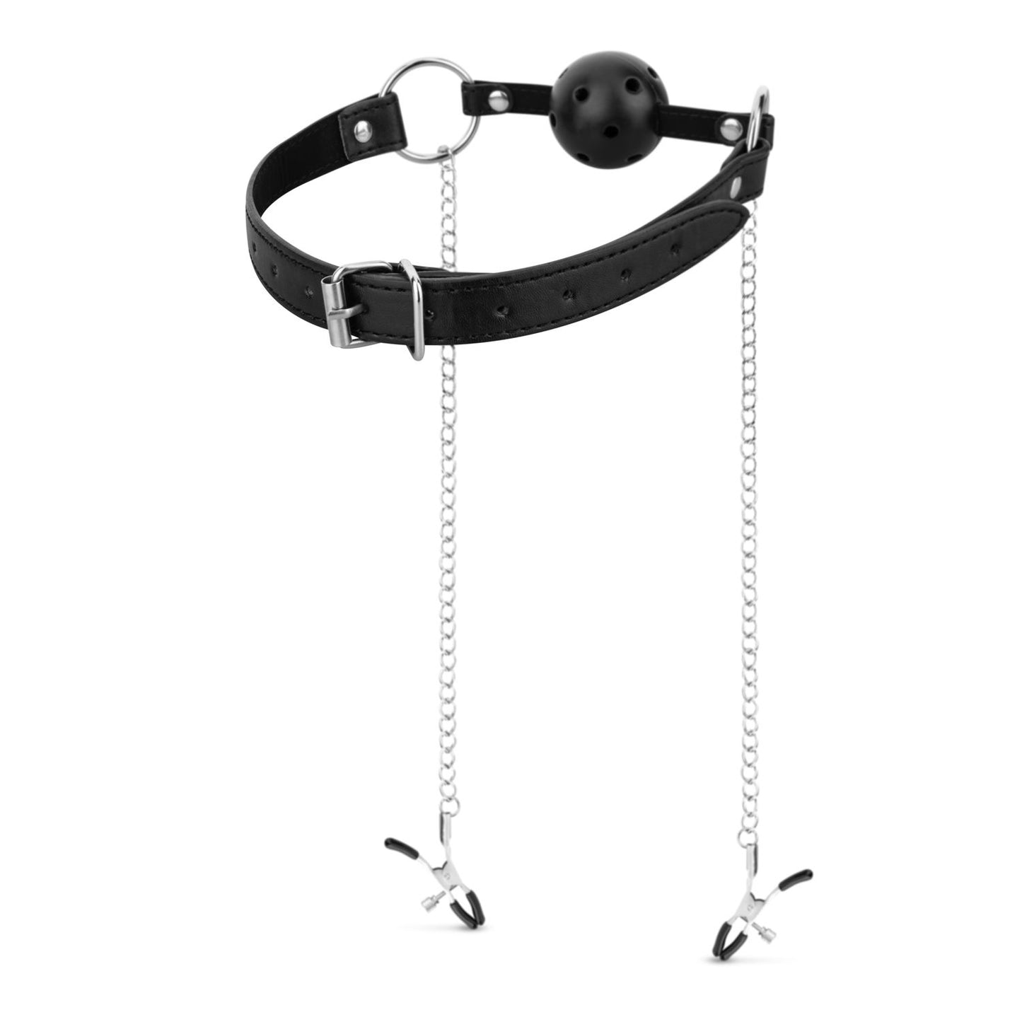 Bedroom Fantasies Ball Gag Met Tepelklemmen Zwart