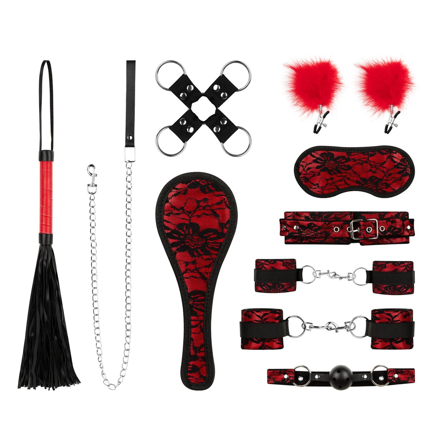 Bedroom Fantasies Lace & Leather Look 8 Delige Bondage Set Rood