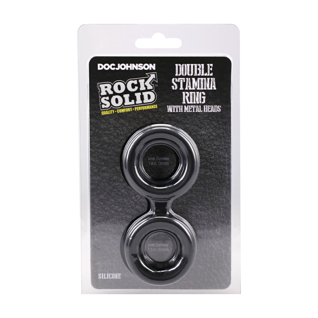 Silicone Double Stamina Cockring With Metal Beads Black