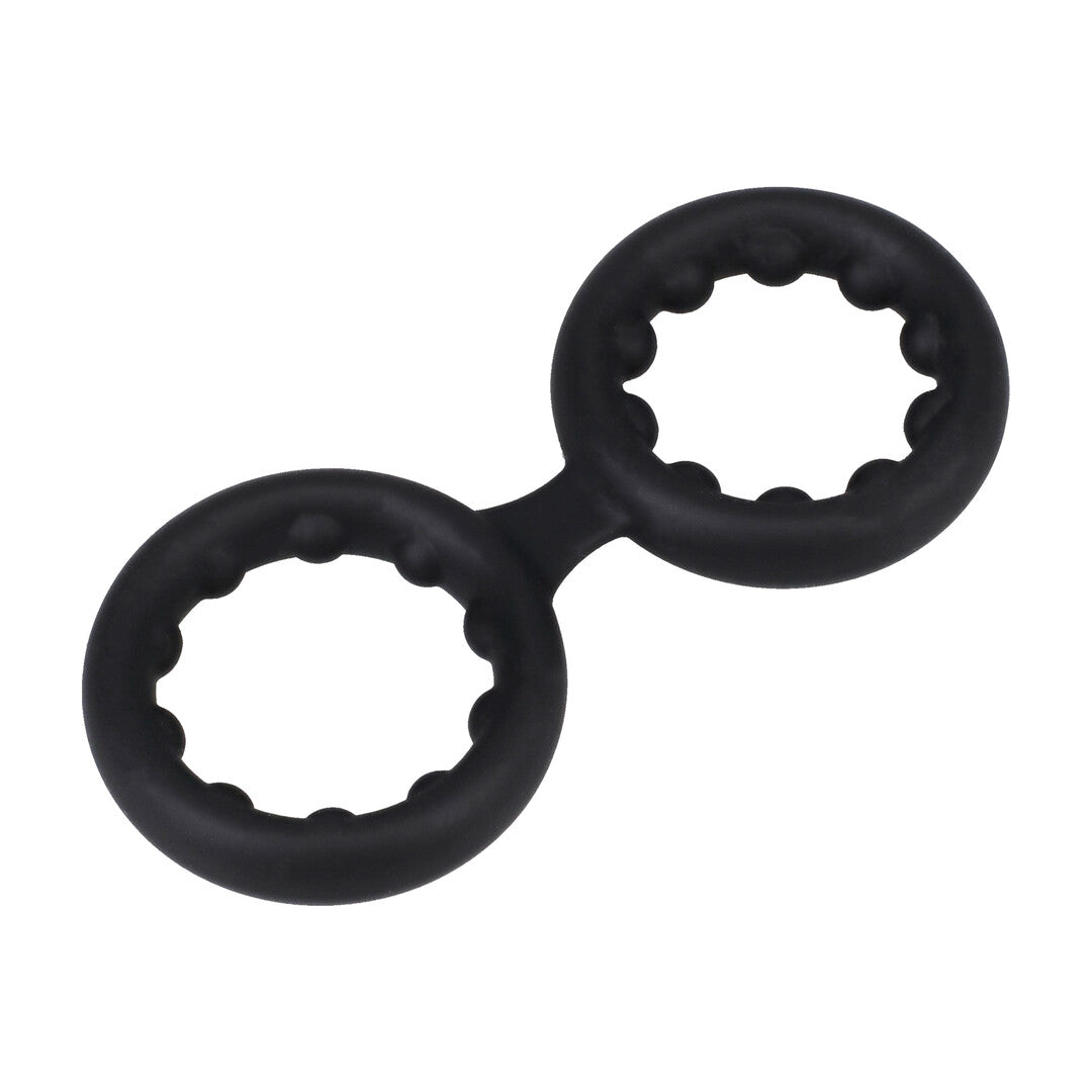 Silicone Double Stamina Cockring With Metal Beads Black
