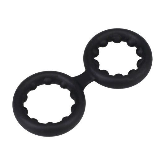 Silicone Double Stamina Cockring With Metal Beads Black