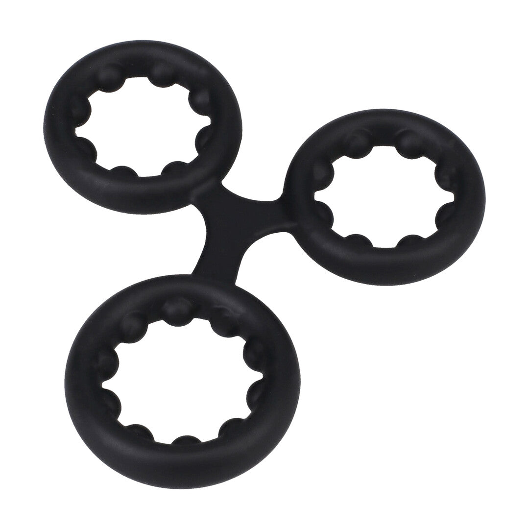 Silicone Triple Stamina Cockring With Metal Beads Black
