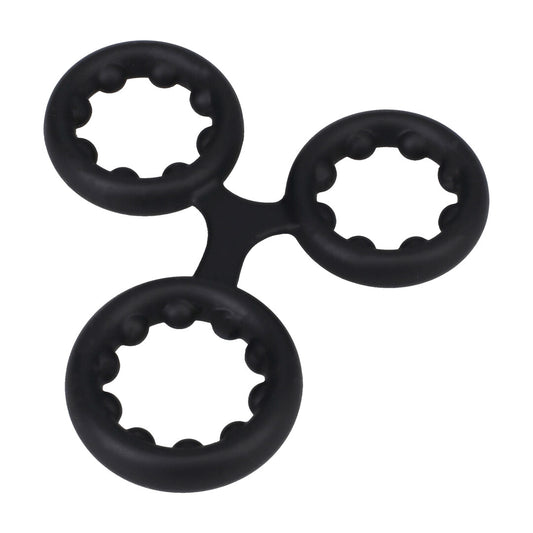 Silicone Triple Stamina Cockring With Metal Beads Black