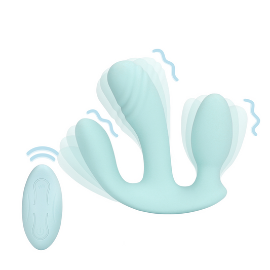 Loveline Three In One Liquid Silicone Vibrator Breezy Blue