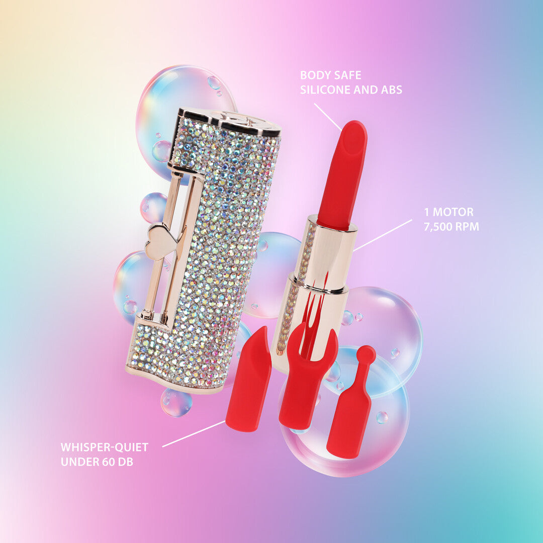 Diamond Lipstick Vibrator With 4 Attachments Iridescent