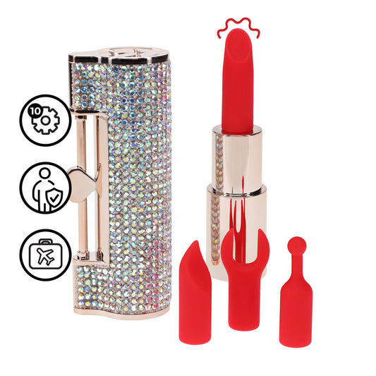 Diamond Lipstick Vibrator With 4 Attachments Iridescent