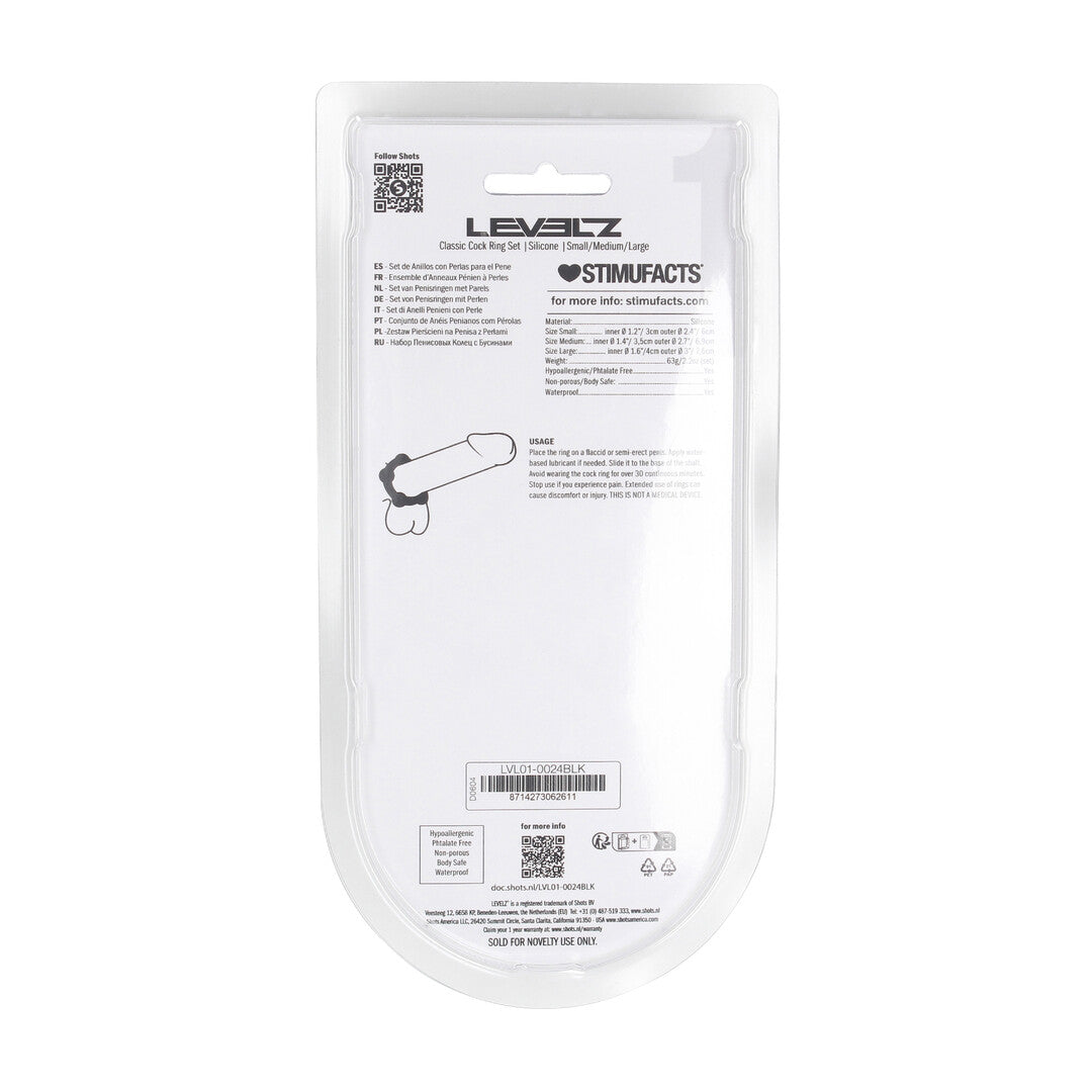 Juego De 3 Anillos De Silicona Con Perlas S/m/l Negro