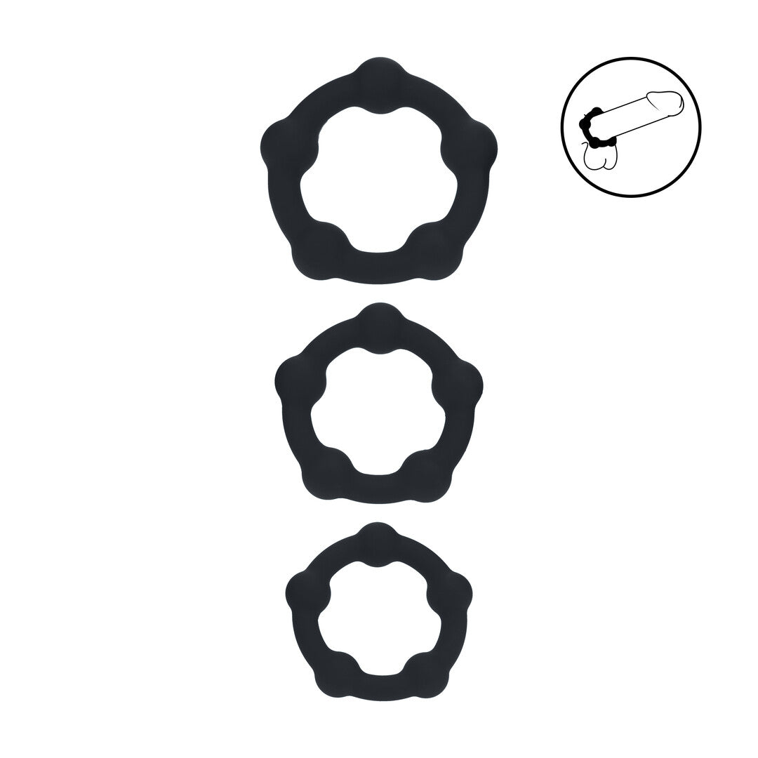 Juego De 3 Anillos De Silicona Con Perlas S/m/l Negro